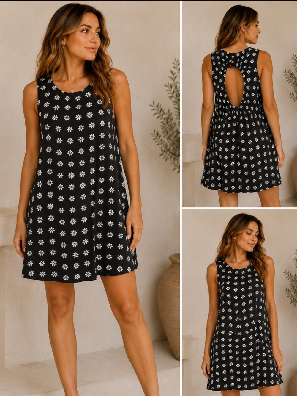 FRNCH Paris Floral Mini Dress Black White Side Tie Open Back French Girl Chic